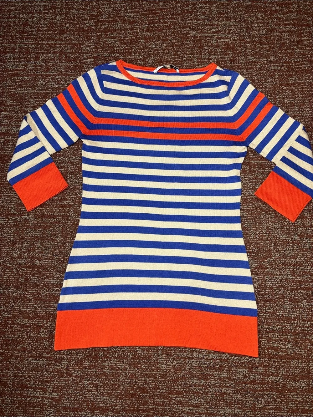 Trina Turk tunic sweater nautical strip boat neck preppy knit top 3/4 sleeve